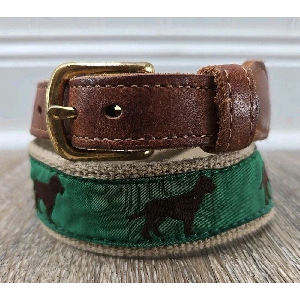 J. Bailey Buddy Belt Brown Lab Leather Canvas Ribbon Belt - 20 Inches